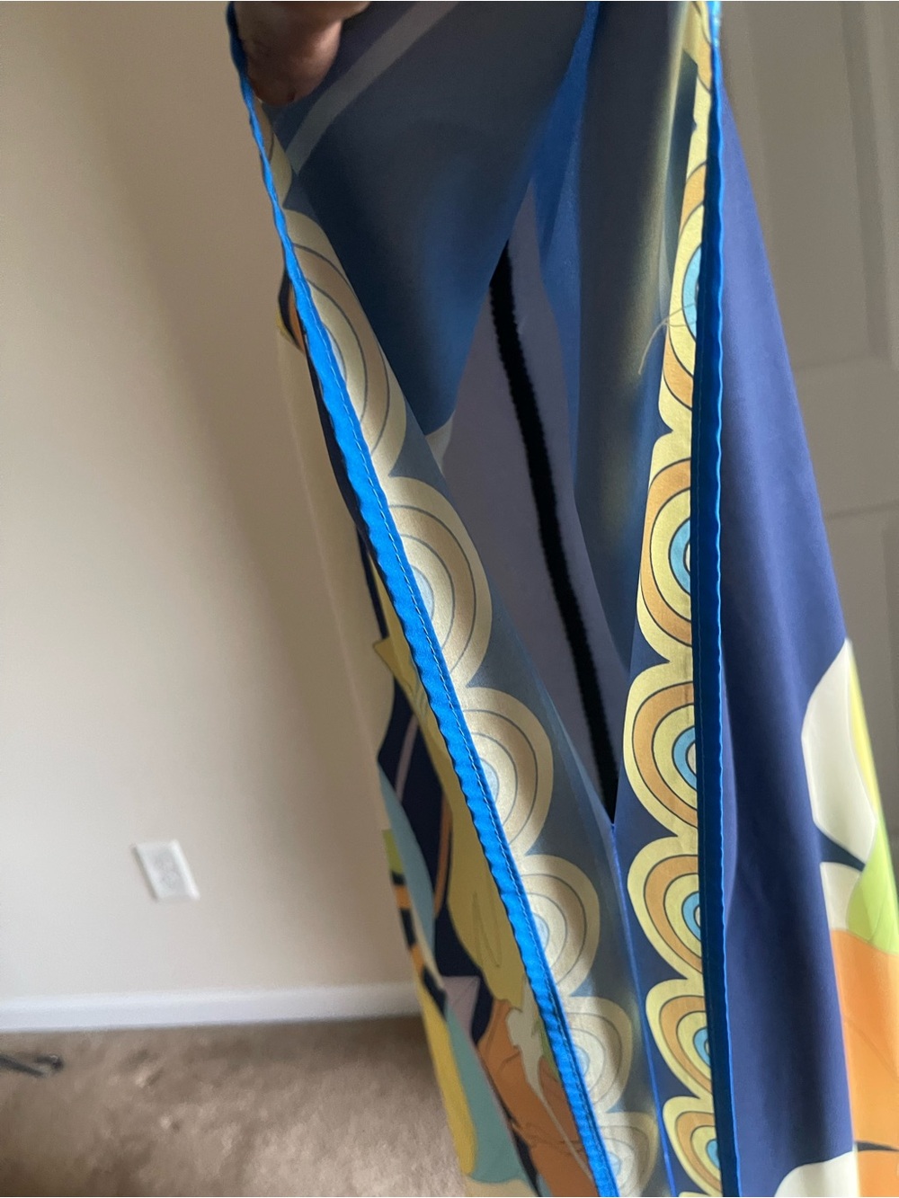 Colorful Floral Kaftan Tunic - Navy, Yellow, Green - Picture 5 of 16